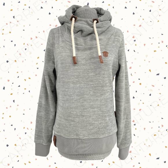 Naketano Light Gray Fleece Neutral Pullover High Collar Soft Cozy Hoodie Grey M - Picture 1 of 8